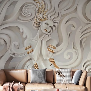 White Woman Wallpaper Mural: Embossed Non-Woven Peel and Stick
