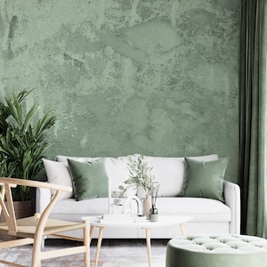 Green Concrete Wallpaper, Living Room Wall Mural, Peel and Stick, Temporary Wall Decor, Fabric Wallpaper