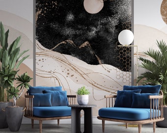 Moon Art Wallpaper, Living Room Wall Mural, Peel and Stick, Fabric Wall Art, Background Wall Sticker