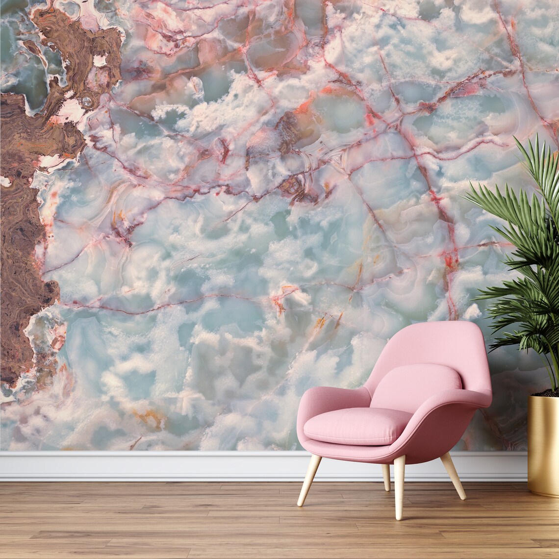 Pink and Blue Marble Wallpaper, Marble Texture Wallpaper, Living Room