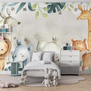 Animal Nursery Wallpaper Kids Room Wall Mural Peel and - Etsy