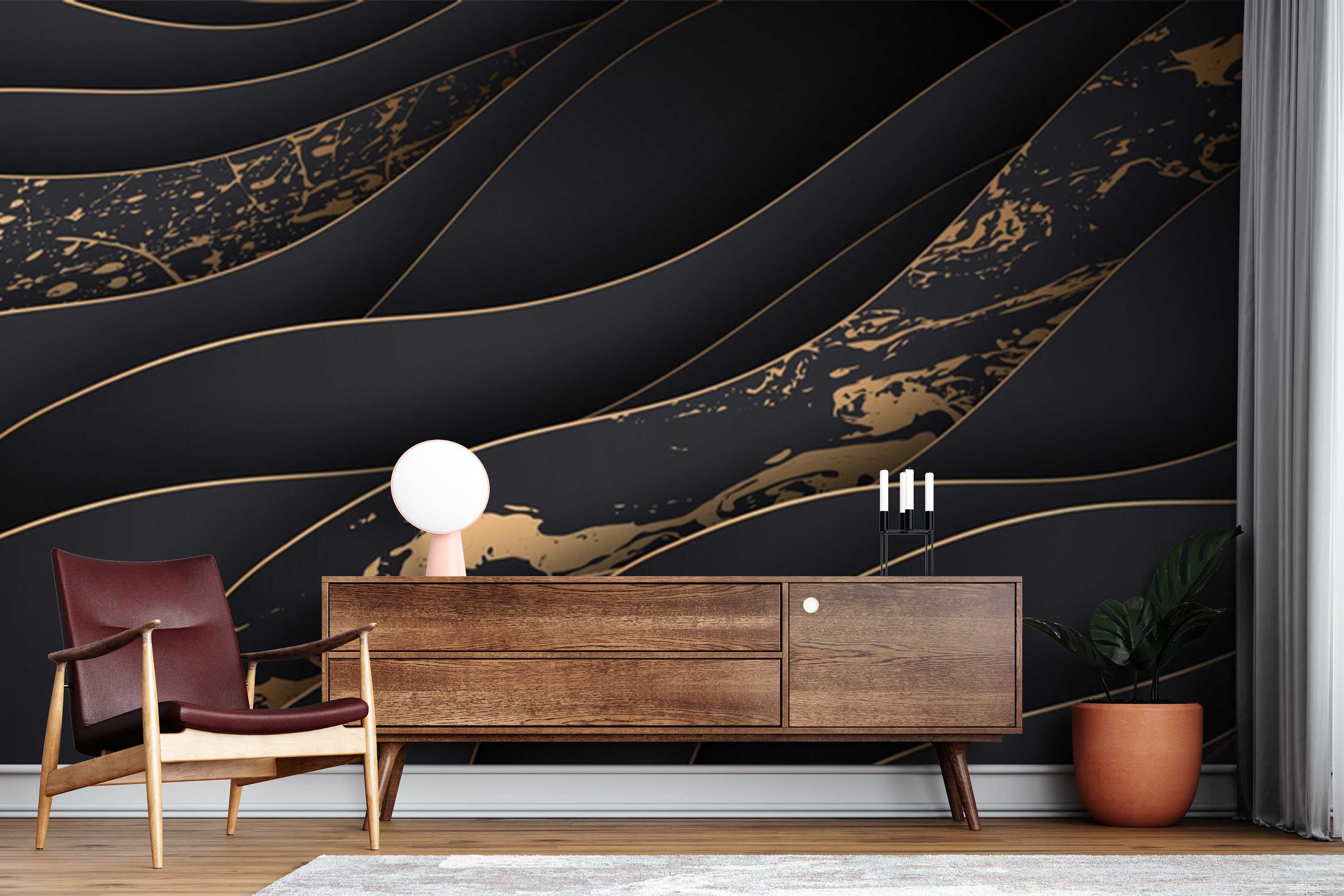 Black Marble Textured Wallpaper, Living Room Wall Mural, Peel and Stick ...