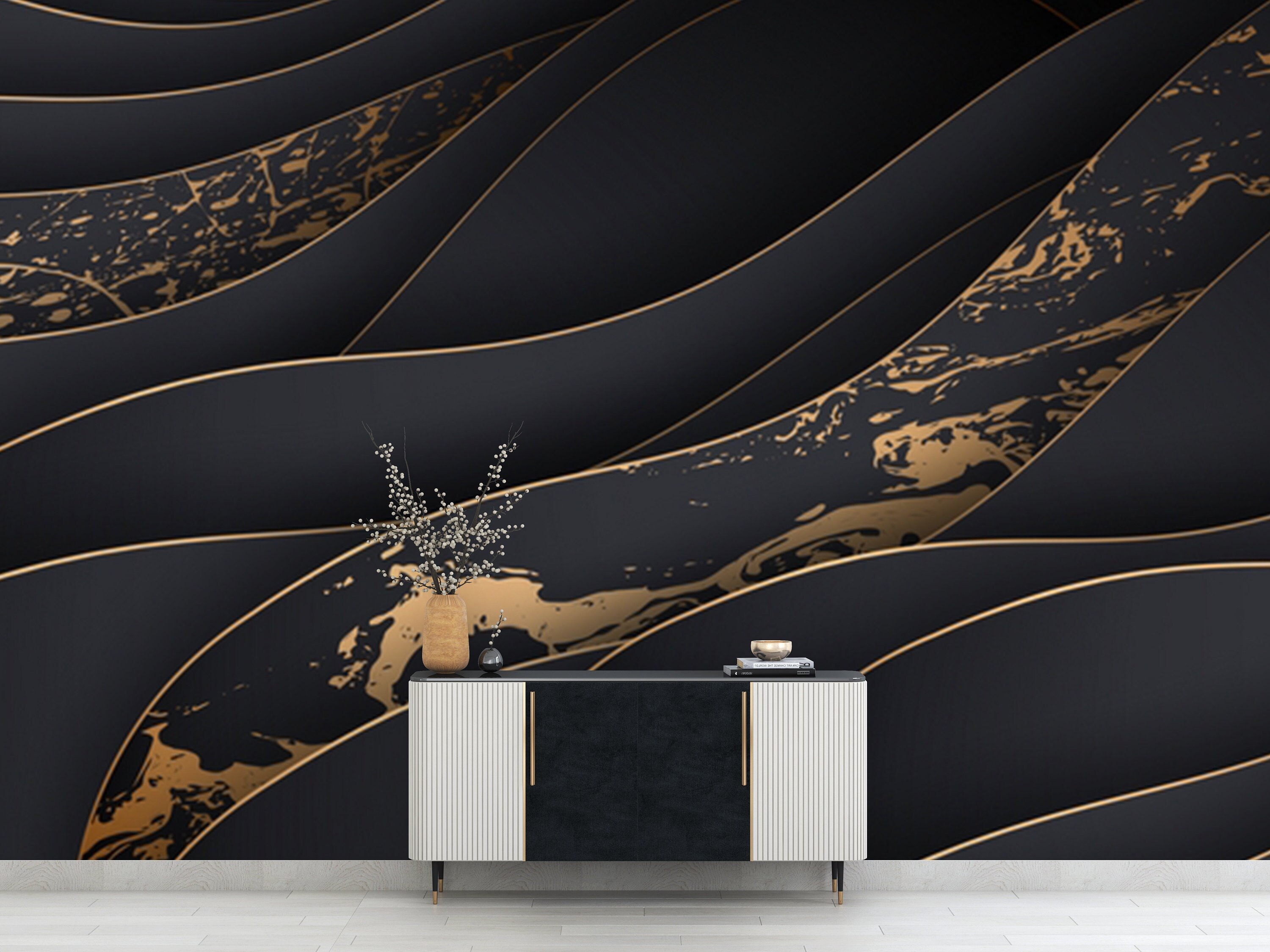Black Marble Textured Wallpaper, Living Room Wall Mural, Peel and Stick ...