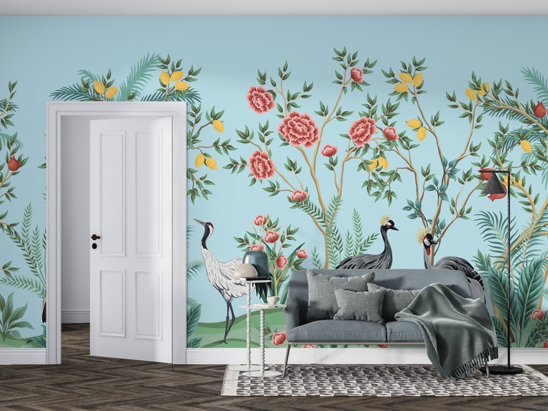 Colorful Floral Wallpaper Living Room Wall Mural Peel and Etsy