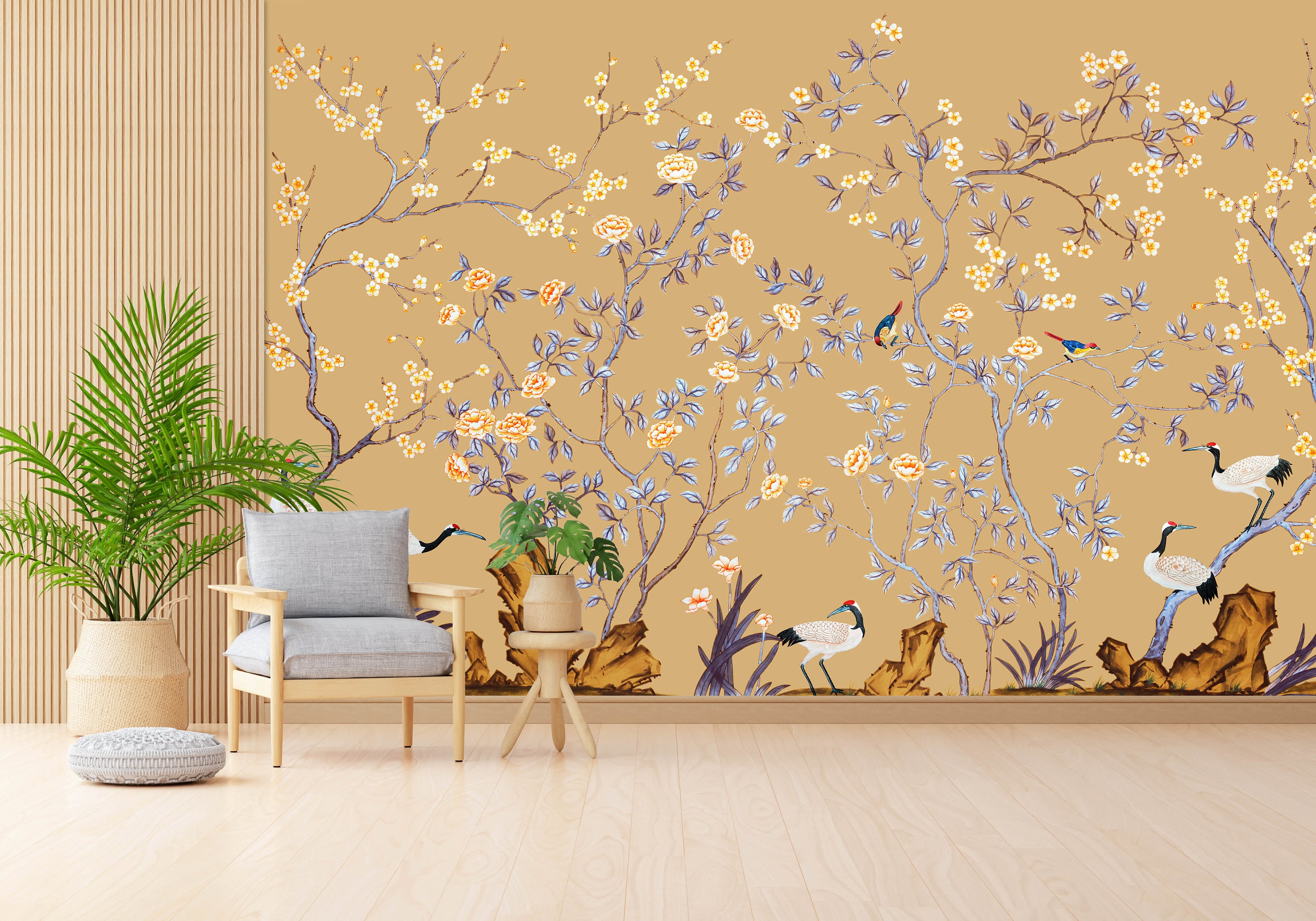Brown Chinoiserie Wallpaper Background Wall Mural Peel and - Etsy