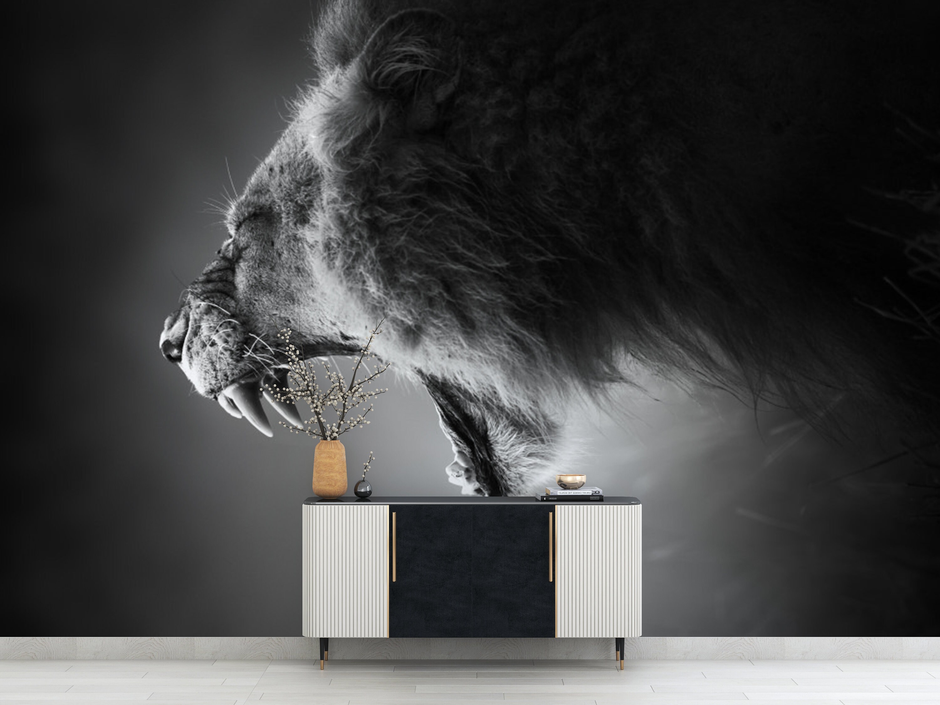 Black Lion Wallpaper Background Wall Mural Peel and Stick - Etsy