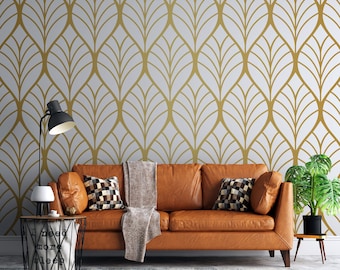 Gold Geometric Wallpaper, Background Wall Mural, Temporary Wallpaper, Living Room Wall Decor, Pattern Wallpaper