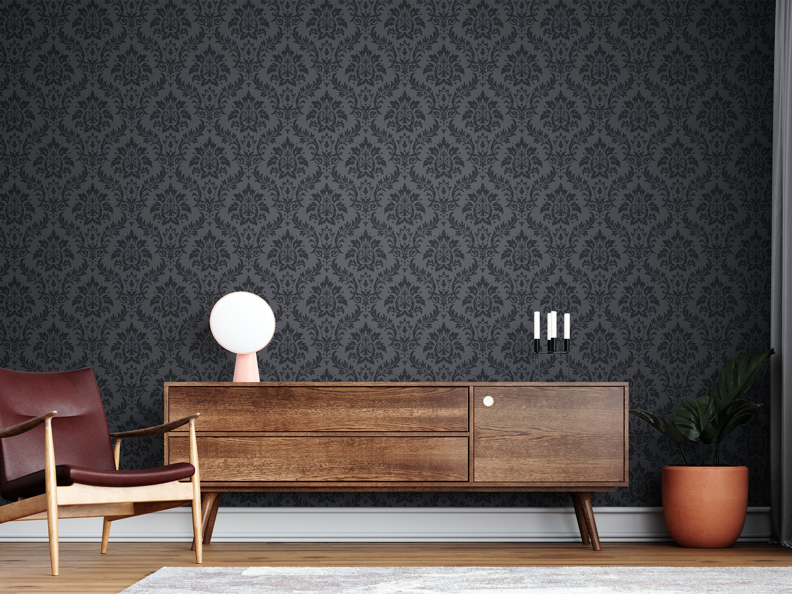 Black Living Room Pattern Wallpaper Peel and Stick Fabric - Etsy