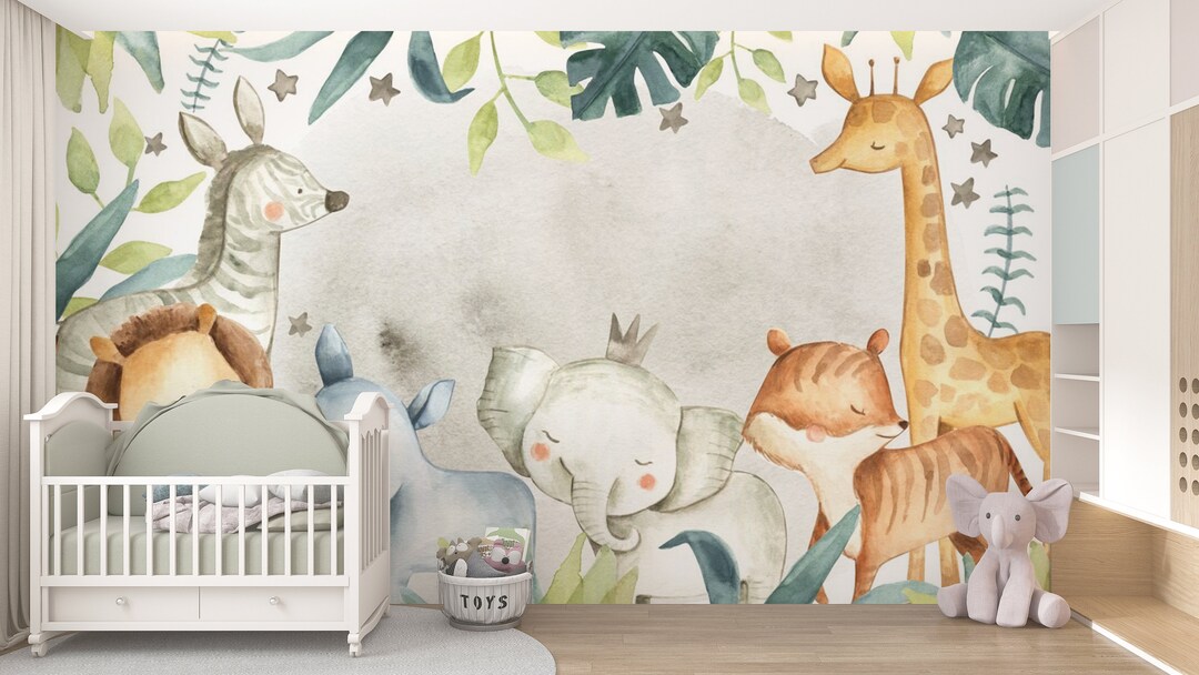 Animal Nursery Wallpaper Kids Room Wall Mural Peel and Etsy
