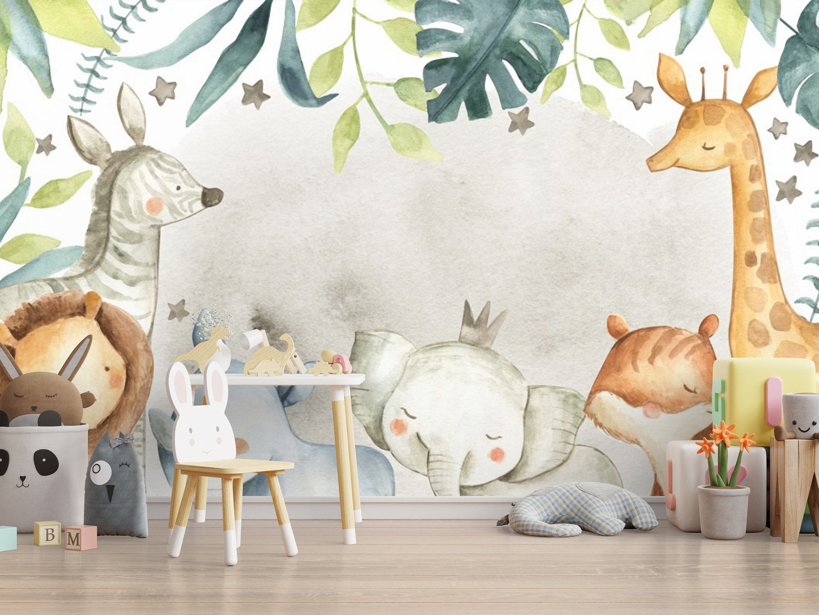 Animal Nursery Wallpaper, Kids Room Wall Mural, Peel and Stick, Baby ...
