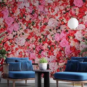 Pink Floral Wallpaper: Living Room Wall Mural, Peel and Stick