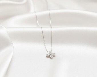 Collana Con Ciondolo Quadrifoglio In Argento 925 E Zirconi, Portafortuna Per Donna - 2