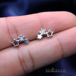 Pendientes de estrella de triple efecto en plata de ley, adorables pendientes de estrella, joyas delicadas