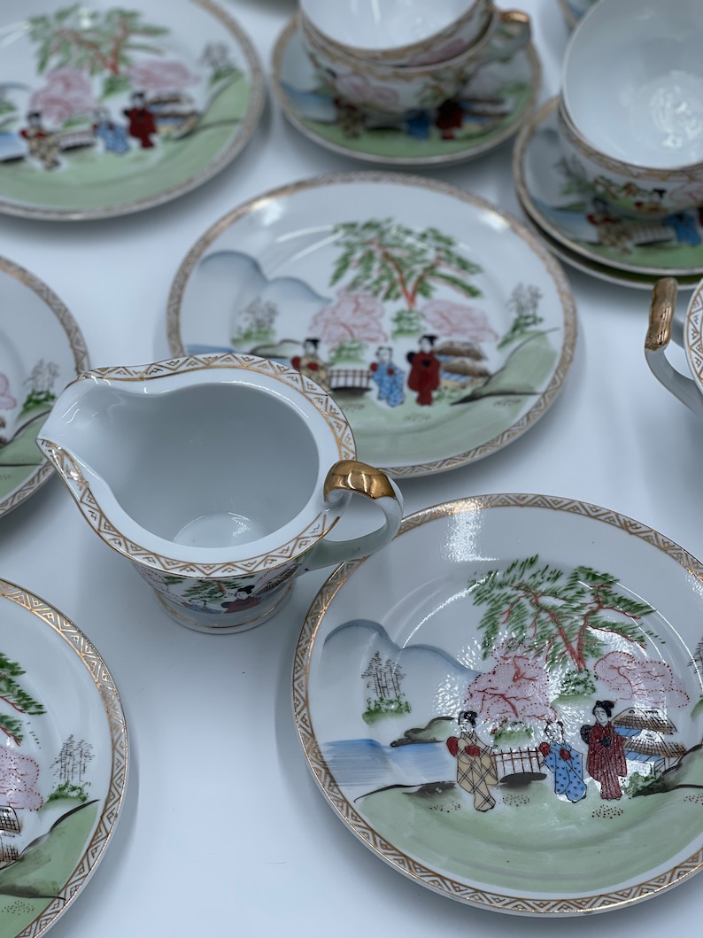 Vintage Japanese Lithophane Geisha Tea Set Etsy