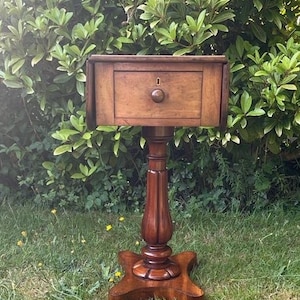Mahogany Drop Leaf  Work Table on Single Pedestal