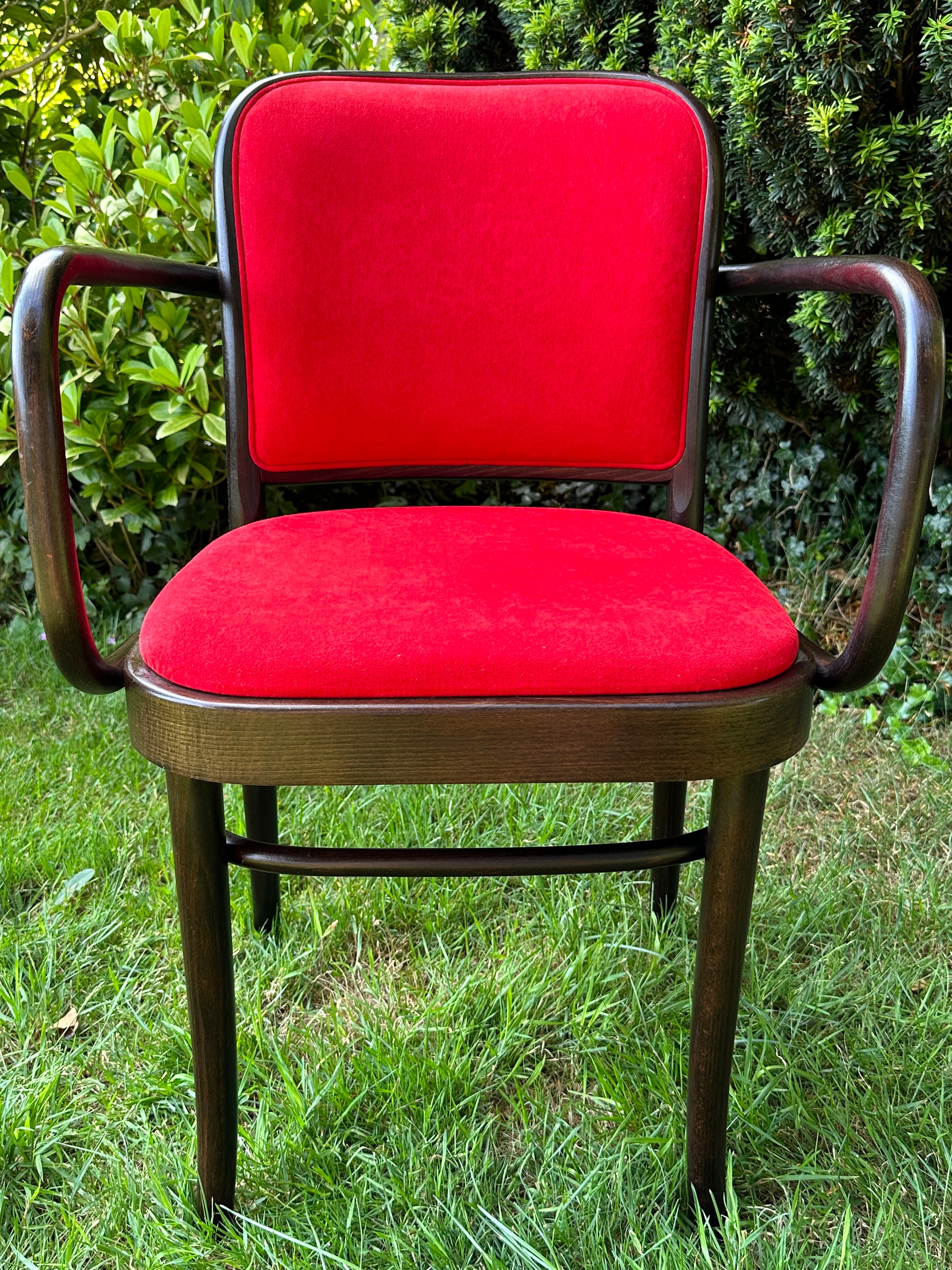 TON Bentwood Armchair: Red Upholstery, Thonet-style Czech Café