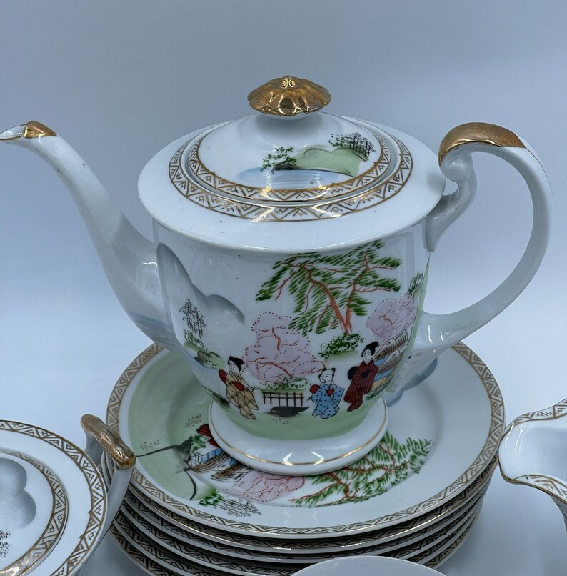 Vintage Japanese Lithophane Geisha Tea Set Etsy