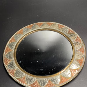 Oval shape Handmade red copper flat metal Moroccan Mirror 