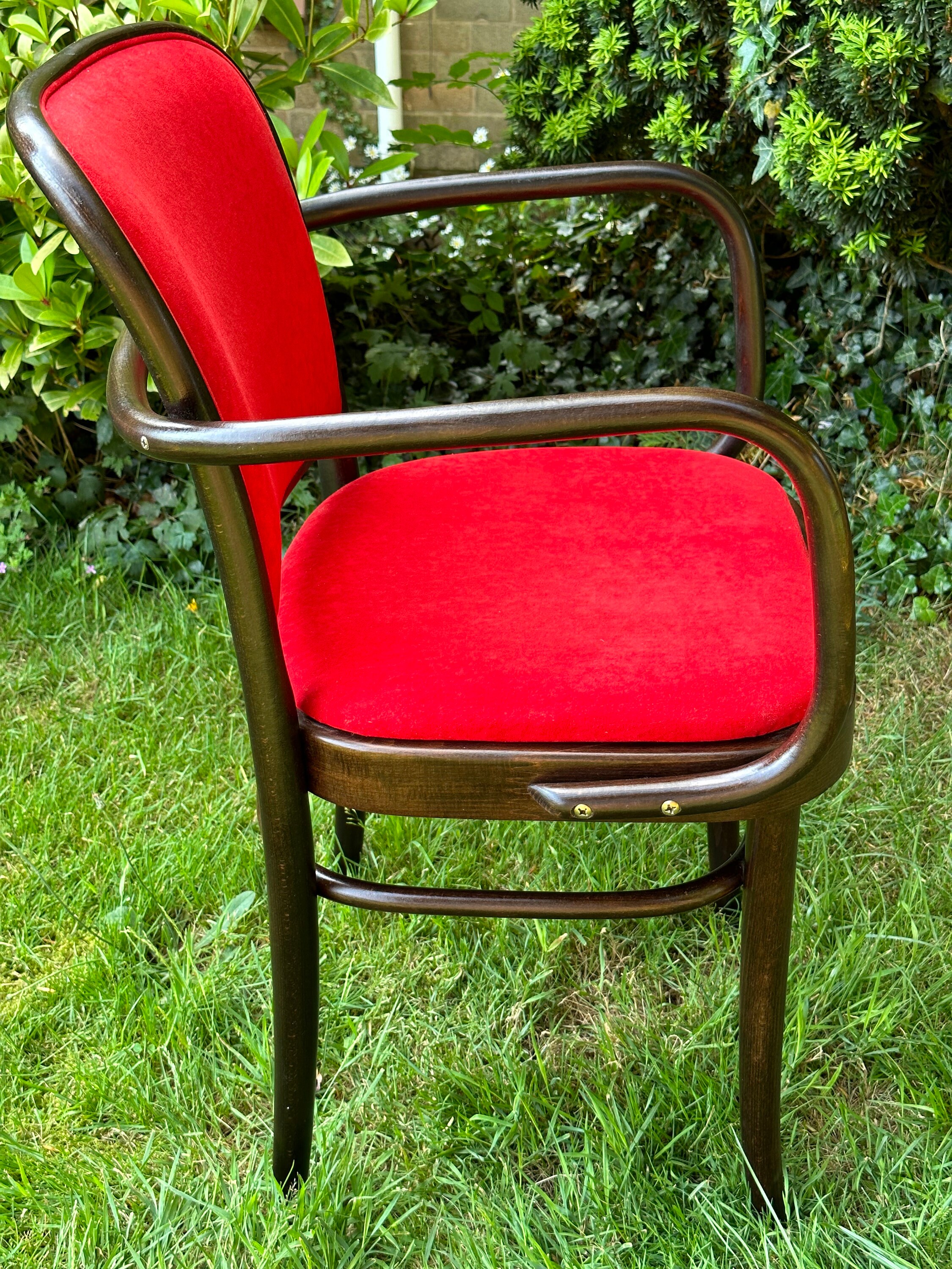 TON Bentwood Armchair: Red Upholstery, Thonet-style Czech Café