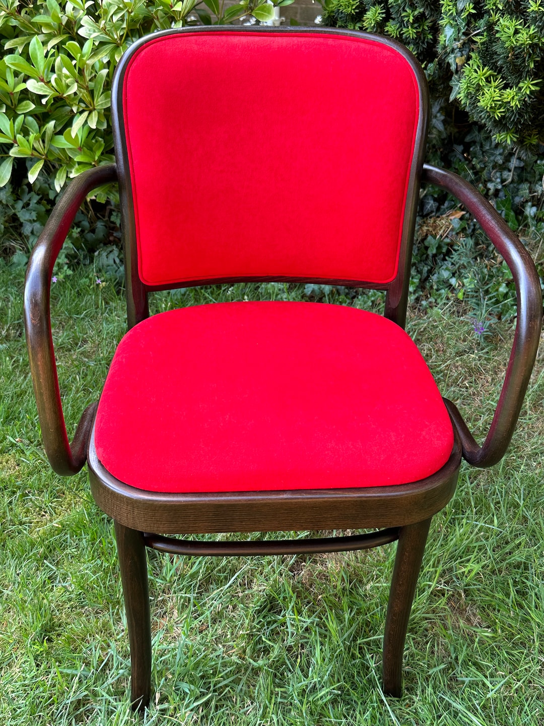 TON Bentwood Armchair: Red Upholstery, Thonet-style Czech Café