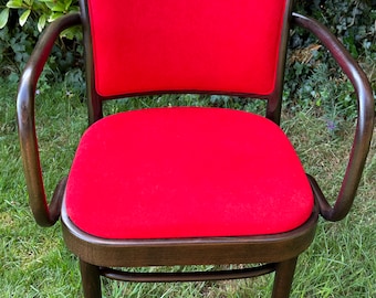 TON Bentwood Armchair: Red Upholstery, Thonet-Style Czech Café Chair