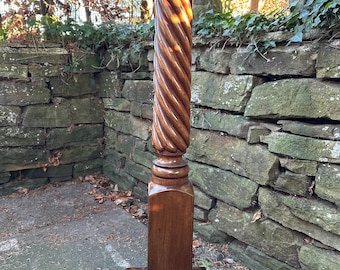 Antique Oak Mahogany Turned Pedestal Stand c. 1890–1910
