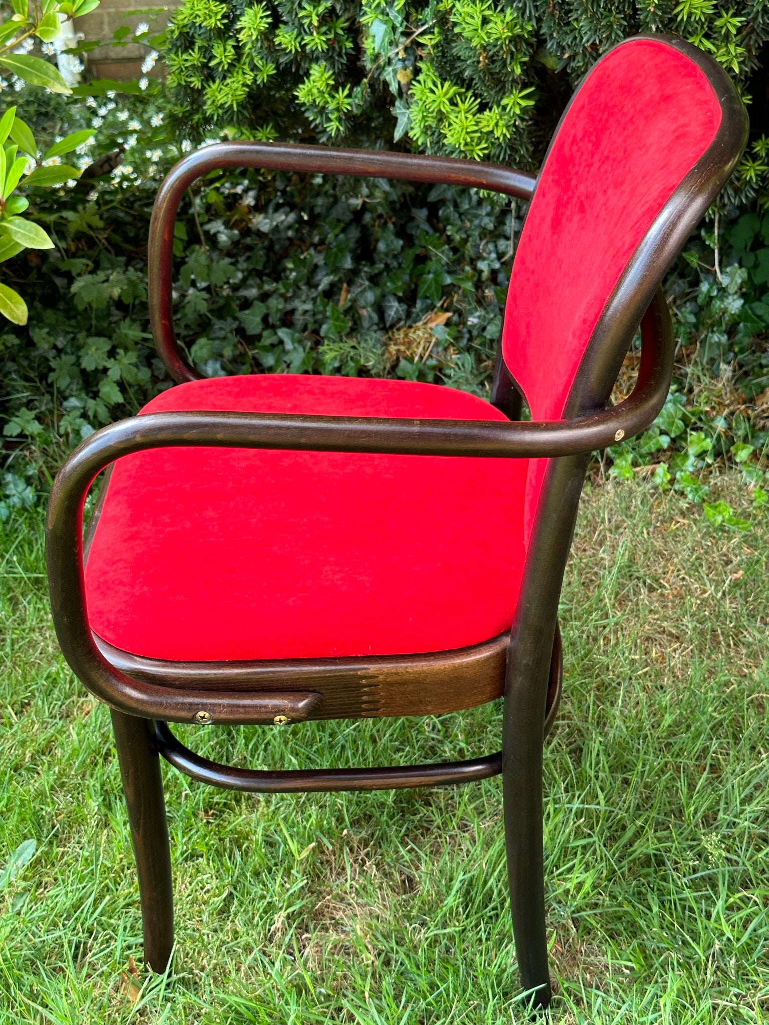 TON Bentwood Armchair: Red Upholstery, Thonet-style Czech Café