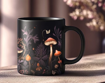 Mushroom Mug with Floral Scenery Enchanted Forest Aesthetic Cottagecore Tea Cup, Reusable Espresso Coffee Mug, Magic and Kawaii Cup