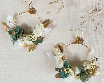 Collection 2023 Earring in preserved natural flowers wedding accessories special gift--Thalia white green golden