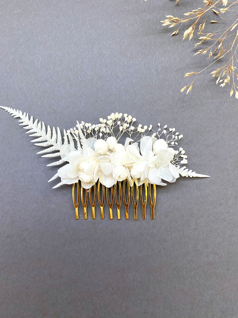 Peigne en fleurs stabilisées Accessoires de mariage coiffure mariéeAurora blanc image 8