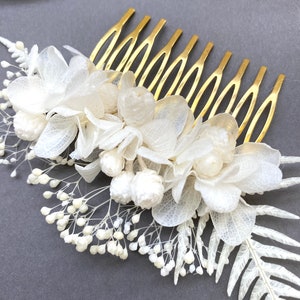 Peigne en fleurs stabilisées Accessoires de mariage coiffure mariéeAurora blanc image 6