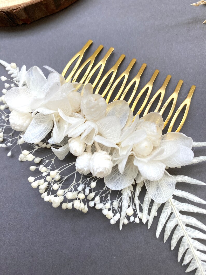 Peigne en fleurs stabilisées Accessoires de mariage coiffure mariéeAurora blanc image 6