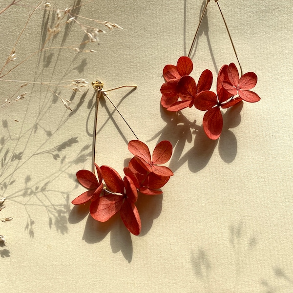 Earrings with natural flowers for bride witness weddings and personalized gifts--RHEA terracotta