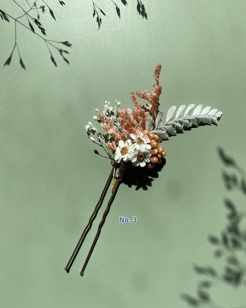 Bun stick Pins Hair clip in stabilized flowers wedding hair accessoriesBAL CHAMPÊTRE pink white gold image 8