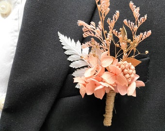 Preserved Flower Boutonniere Wedding Accessories Mr. Future Husband Witnesses -- GRACE Pink White Gold