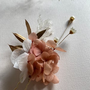 Bun hairpin Stabilized flower hairpinsBAL CHAMPÊTRE pink white gold image 3