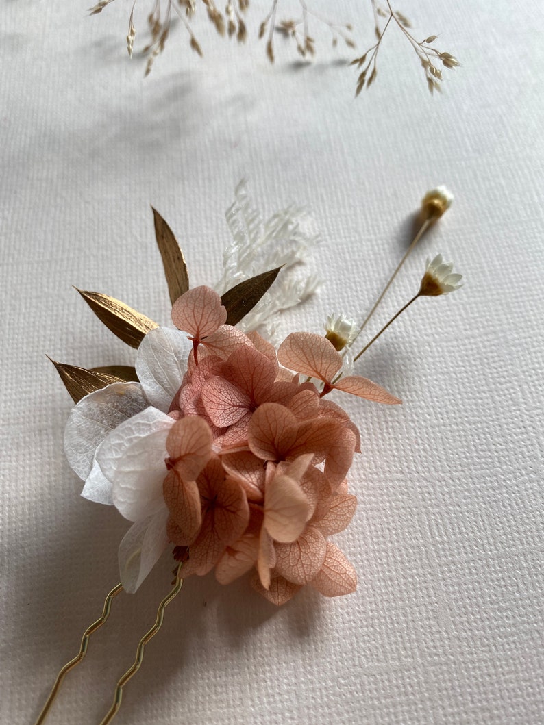 Bun hairpin Stabilized flower hairpinsBAL CHAMPÊTRE pink white gold image 3