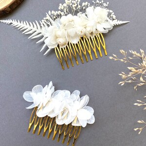 Peigne en fleurs stabilisées Accessoires de mariage coiffure mariéeAurora blanc image 7