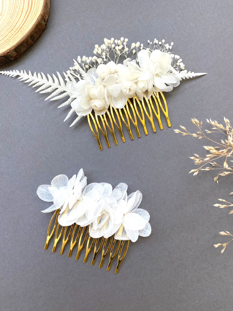 Peigne en fleurs stabilisées Accessoires de mariage coiffure mariéeAurora blanc image 7
