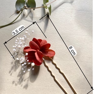 Pinned bun stick hair clip in preserved natural flowers wedding hairstyle accessoriesCAPUCINE orange terracotta image 10