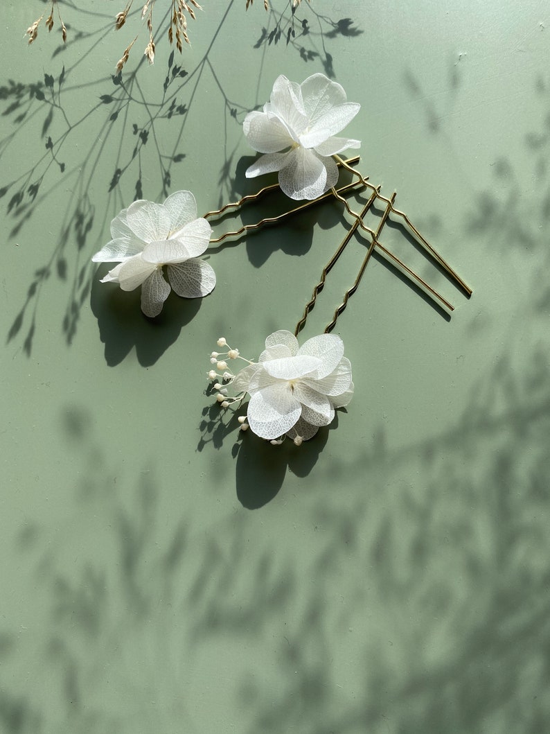 Bun stick Hairpins Hair clip in stabilized natural flowers wedding hair accessoriesCAPUCINE white 3 unités image 2