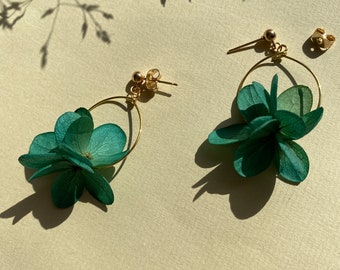 Boucles d'oreilles en fleurs naturelles stabilisées accessoires de mariage mariée témoin cadeau spécial--HEIDI vert