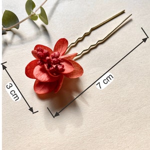 Pinned bun stick hair clip in preserved natural flowers wedding hairstyle accessoriesCAPUCINE orange terracotta image 9