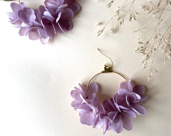 保存された天然花のイヤリング、ウェディングアクセサリー、ブライズメイド、クリスマスギフト -- ライラック フォーゲッティング