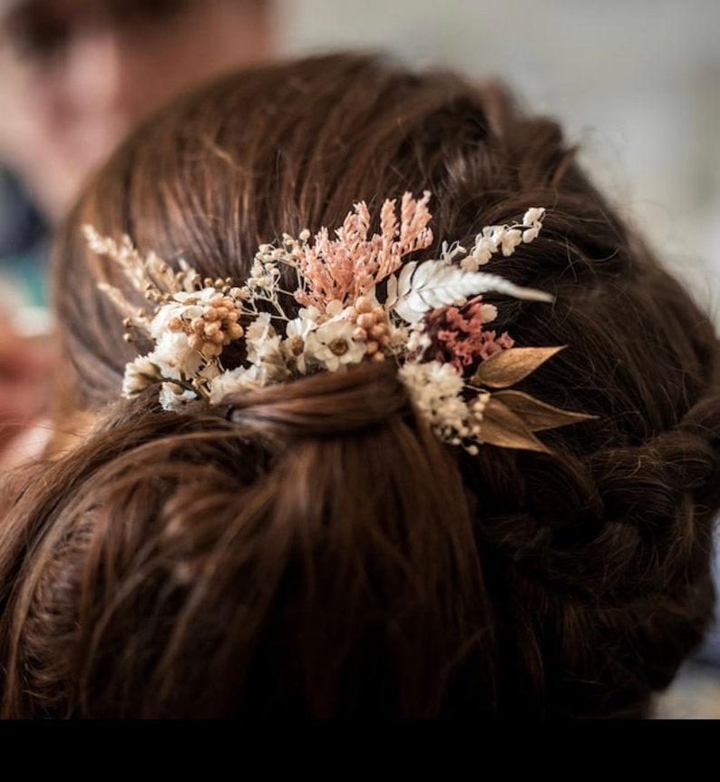 Bun stick Pins Hair clip in stabilized flowers wedding hair accessoriesBAL CHAMPÊTRE pink white gold image 10
