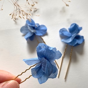 Hairpin in stabilized flowers--Capucine sky blue (limited edition)