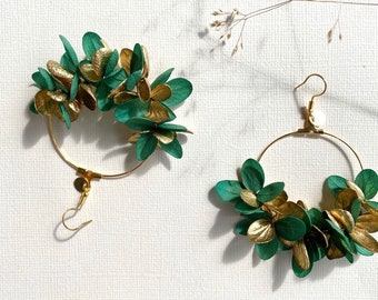 Earring in preserved natural flowers wedding accessories special gift--Green and gold IRIS