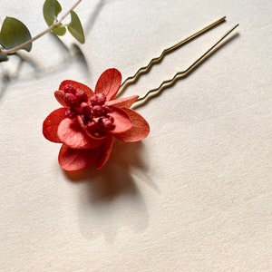 Pinned bun stick hair clip in preserved natural flowers wedding hairstyle accessoriesCAPUCINE orange terracotta image 5