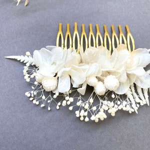 Peigne en fleurs stabilisées Accessoires de mariage coiffure mariéeAurora blanc image 4