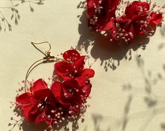 Bewaarde natuurlijke bloemoorbel Bruiloftaccessoires Speciaal geschenk - ANGLIE Rood Paars